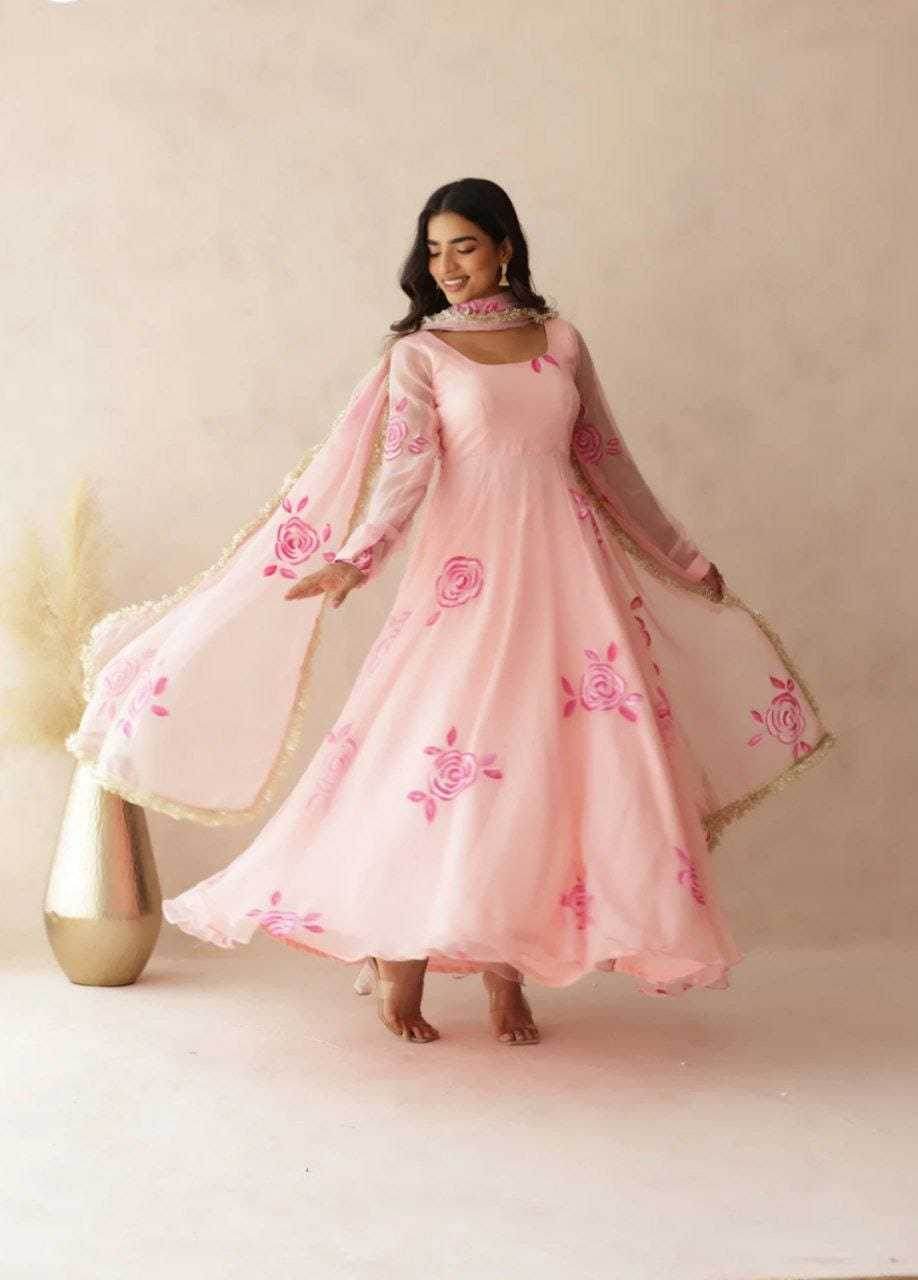 Georgette Printed Pink Gown - MYLUXURY LANE ENTERPRISE